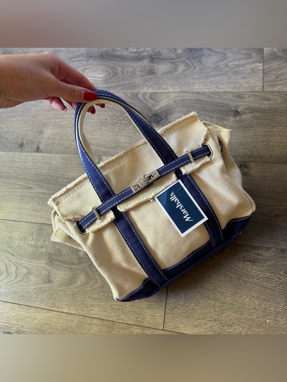 Sunwin Women's navy blue Cotton Canvas mini Tote Handbag ☁️💙 - Picture 2 of 7
